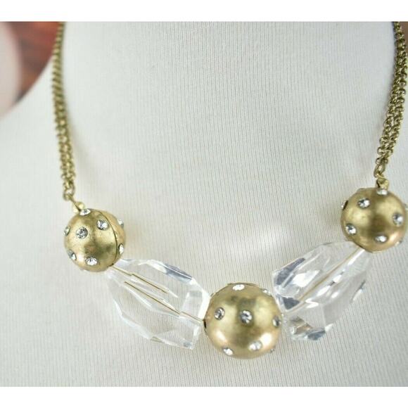 Jones of New York Chunky Clear Gold Tone Beads Collar Necklace 16 inch Extender - Picture 6 of 12